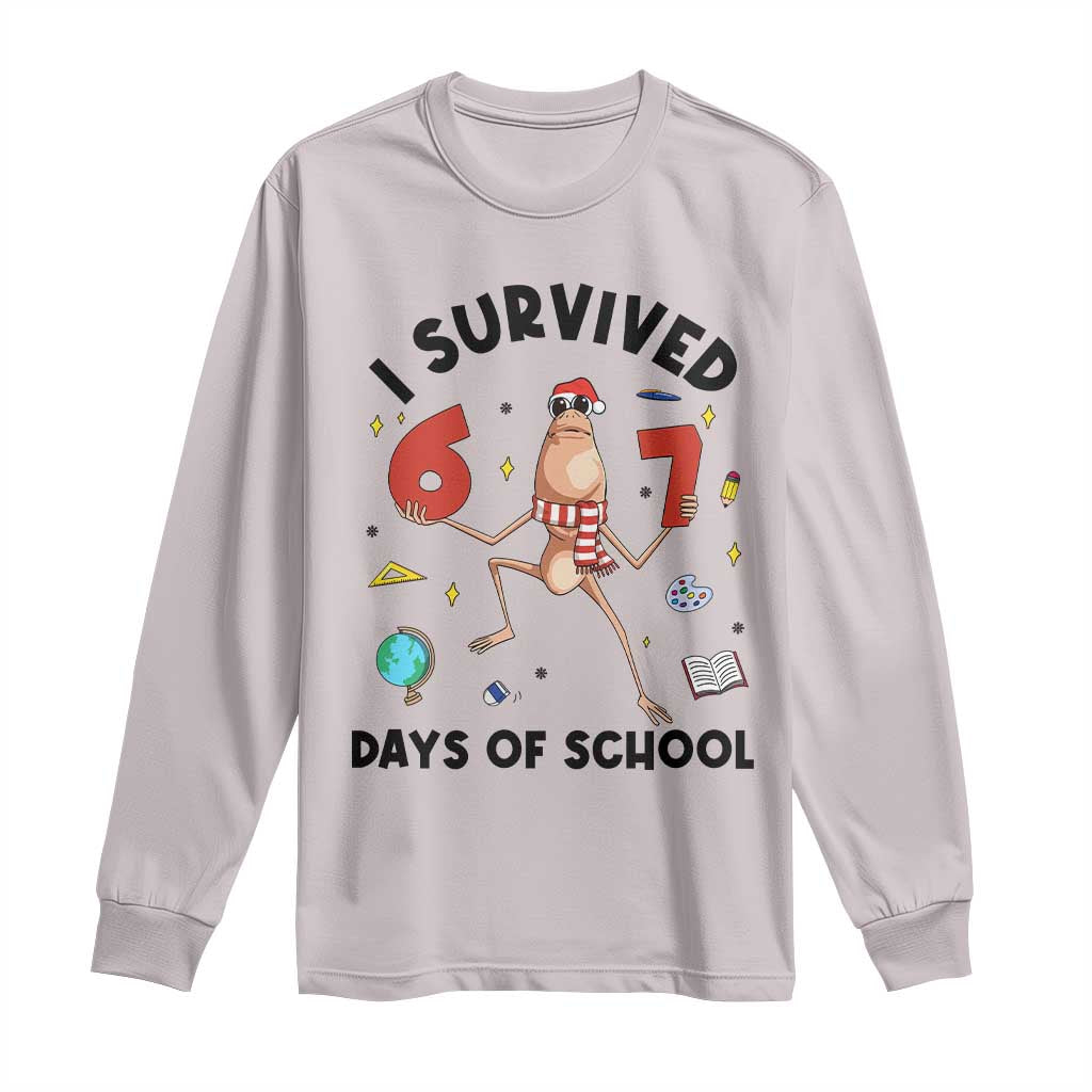 Marcus The Worm 67 Days of School Long Sleeve Shirt I Survived Funny Six Seven Meme Christmas Vibe TS14 Ice Gray Print Your Wear