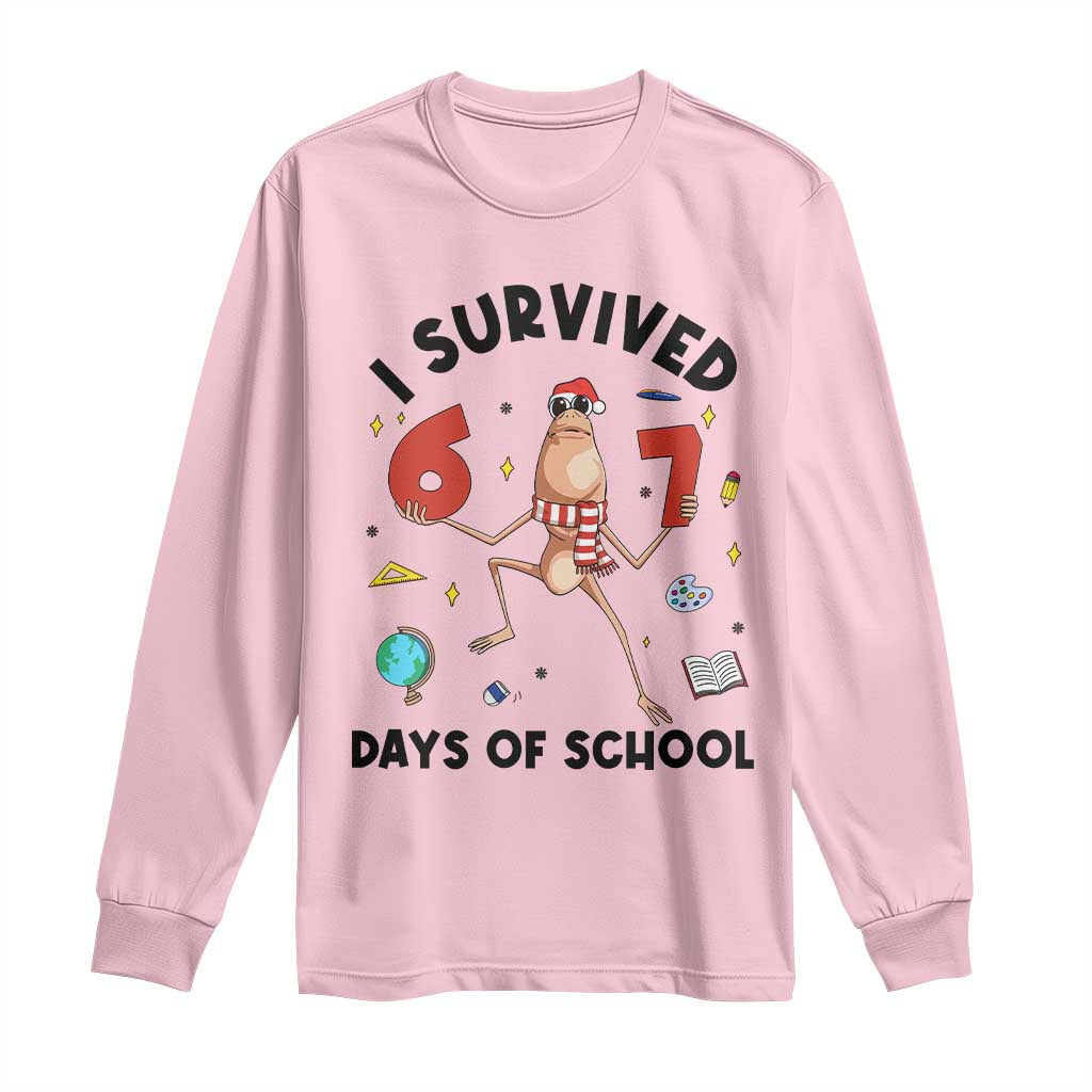 Marcus The Worm 67 Days of School Long Sleeve Shirt I Survived Funny Six Seven Meme Christmas Vibe TS14 Light Pink Print Your Wear