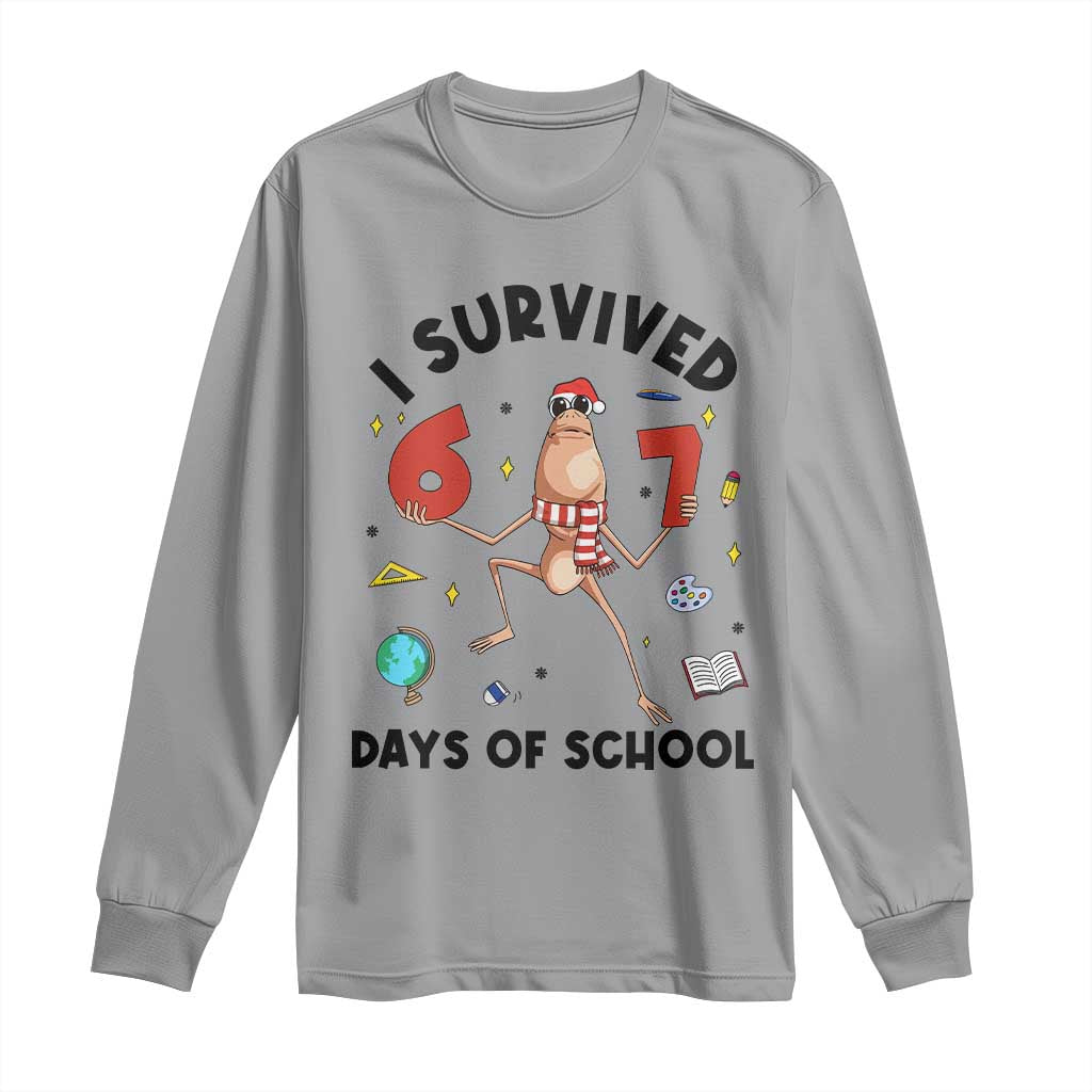 Marcus The Worm 67 Days of School Long Sleeve Shirt I Survived Funny Six Seven Meme Christmas Vibe TS14 Sport Gray Print Your Wear