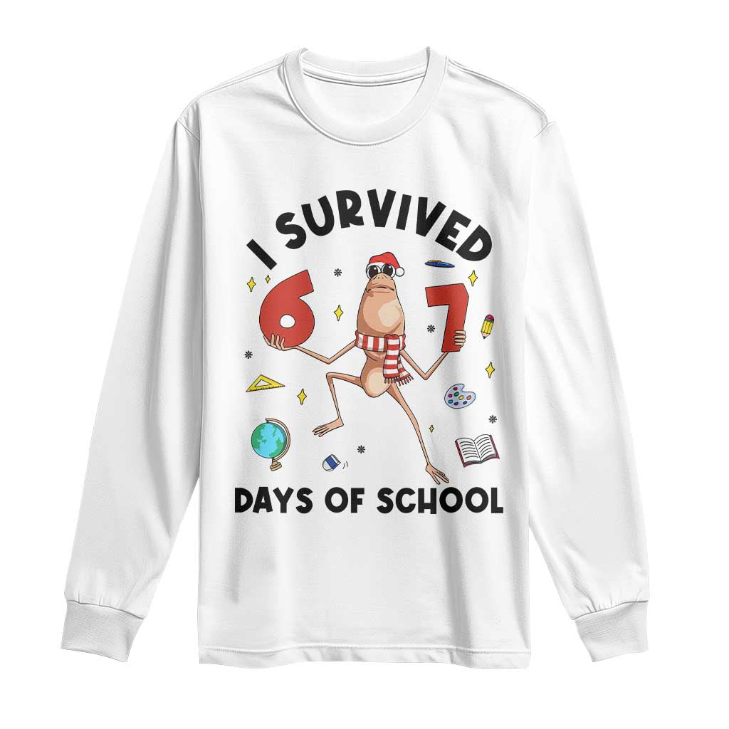 Marcus The Worm 67 Days of School Long Sleeve Shirt I Survived Funny Six Seven Meme Christmas Vibe TS14 White Print Your Wear