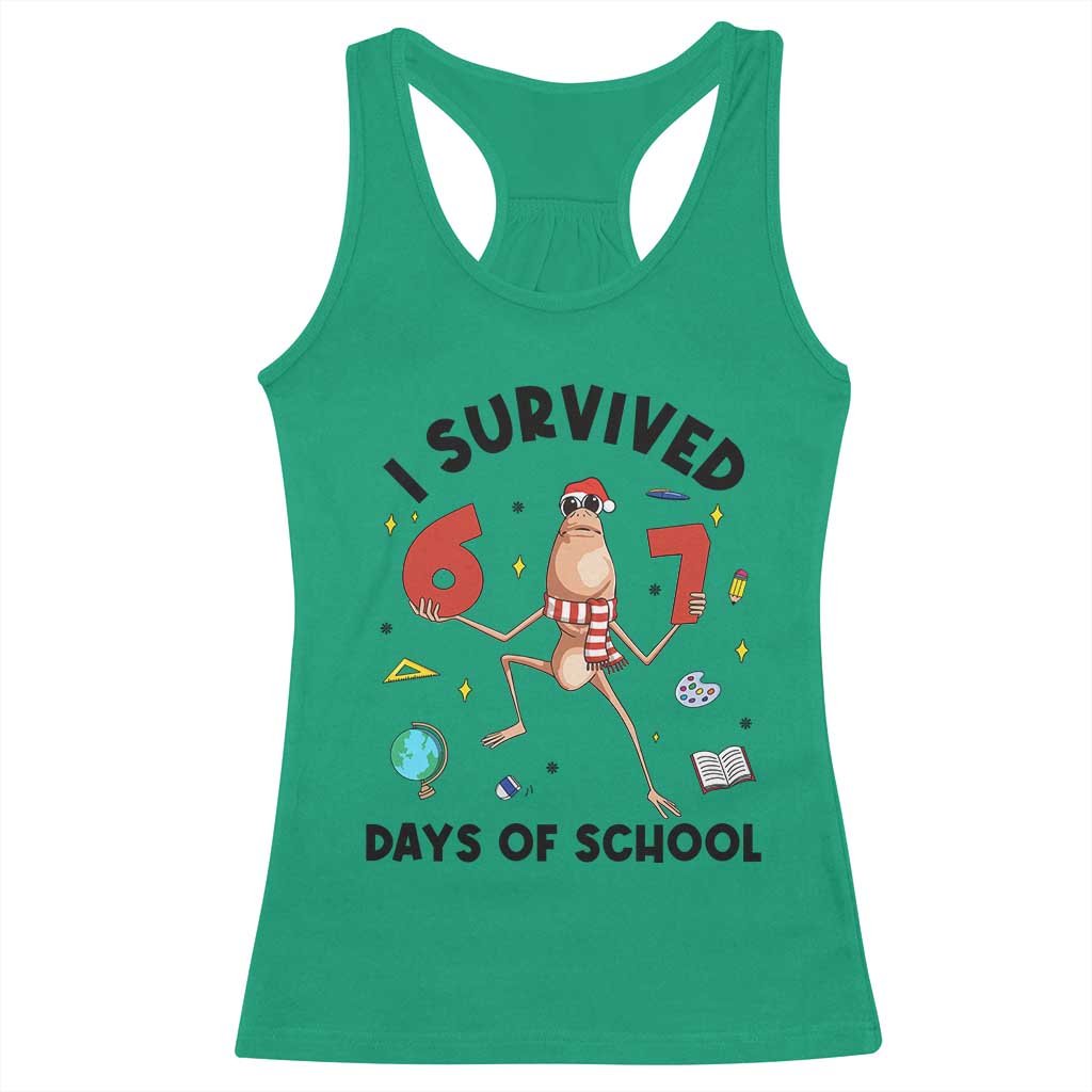 Marcus The Worm 67 Days of School Racerback Tank Top I Survived Funny Six Seven Meme Christmas Vibe TS14 Irish Green Print Your Wear