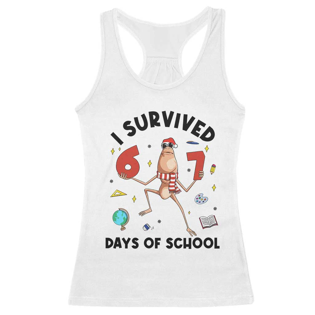 Marcus The Worm 67 Days of School Racerback Tank Top I Survived Funny Six Seven Meme Christmas Vibe TS14 White Print Your Wear