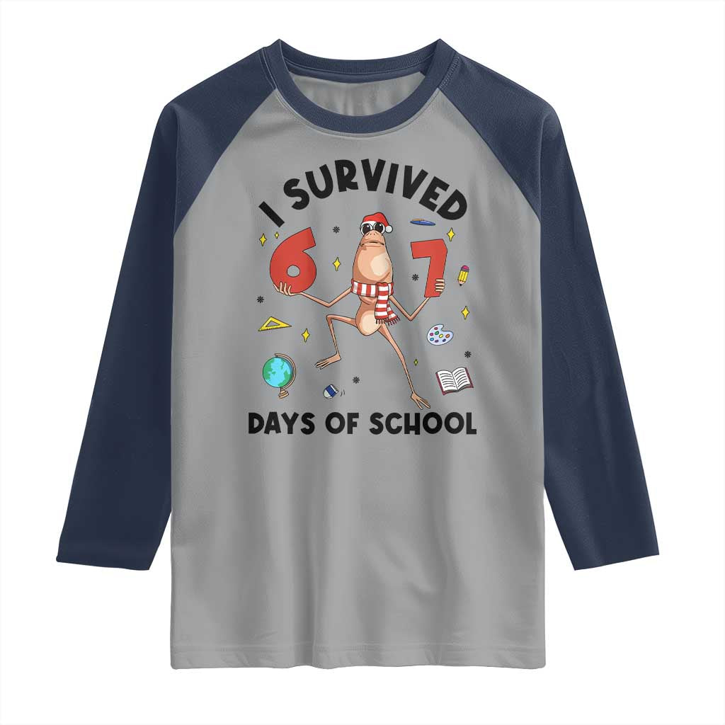 Marcus The Worm 67 Days of School Raglan Shirt I Survived Funny Six Seven Meme Christmas Vibe TS14 Sport Gray Navy Print Your Wear