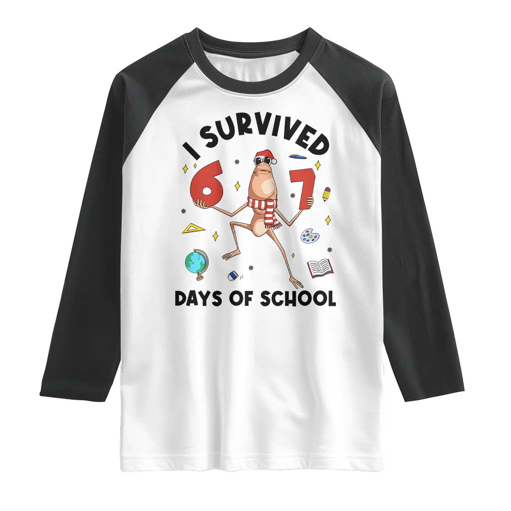 Marcus The Worm 67 Days of School Raglan Shirt I Survived Funny Six Seven Meme Christmas Vibe TS14 White Black Print Your Wear