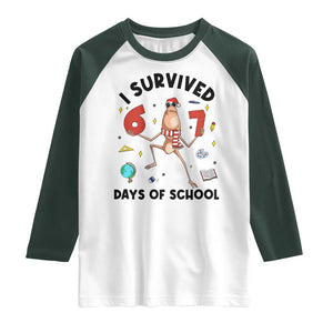 Marcus The Worm 67 Days of School Raglan Shirt I Survived Funny Six Seven Meme Christmas Vibe TS14 White Dark Forest Green Print Your Wear