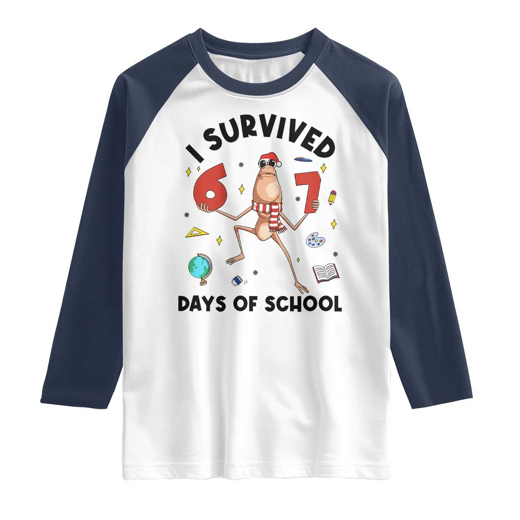 Marcus The Worm 67 Days of School Raglan Shirt I Survived Funny Six Seven Meme Christmas Vibe TS14 White Navy Print Your Wear