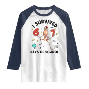 Marcus The Worm 67 Days of School Raglan Shirt I Survived Funny Six Seven Meme Christmas Vibe TS14 White Navy Print Your Wear