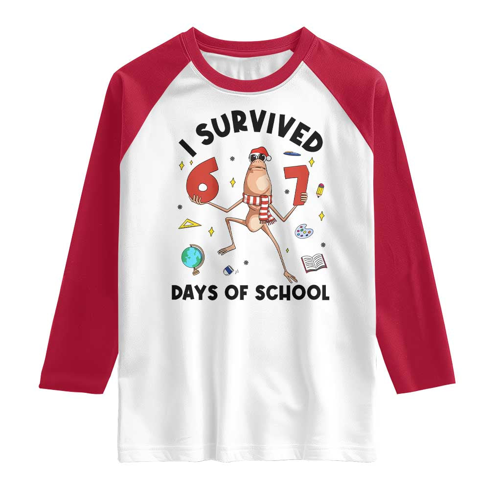 Marcus The Worm 67 Days of School Raglan Shirt I Survived Funny Six Seven Meme Christmas Vibe TS14 White Red Print Your Wear