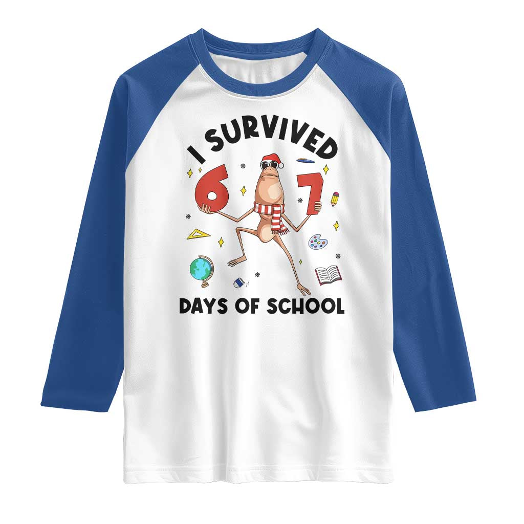 Marcus The Worm 67 Days of School Raglan Shirt I Survived Funny Six Seven Meme Christmas Vibe TS14 White Royal Print Your Wear