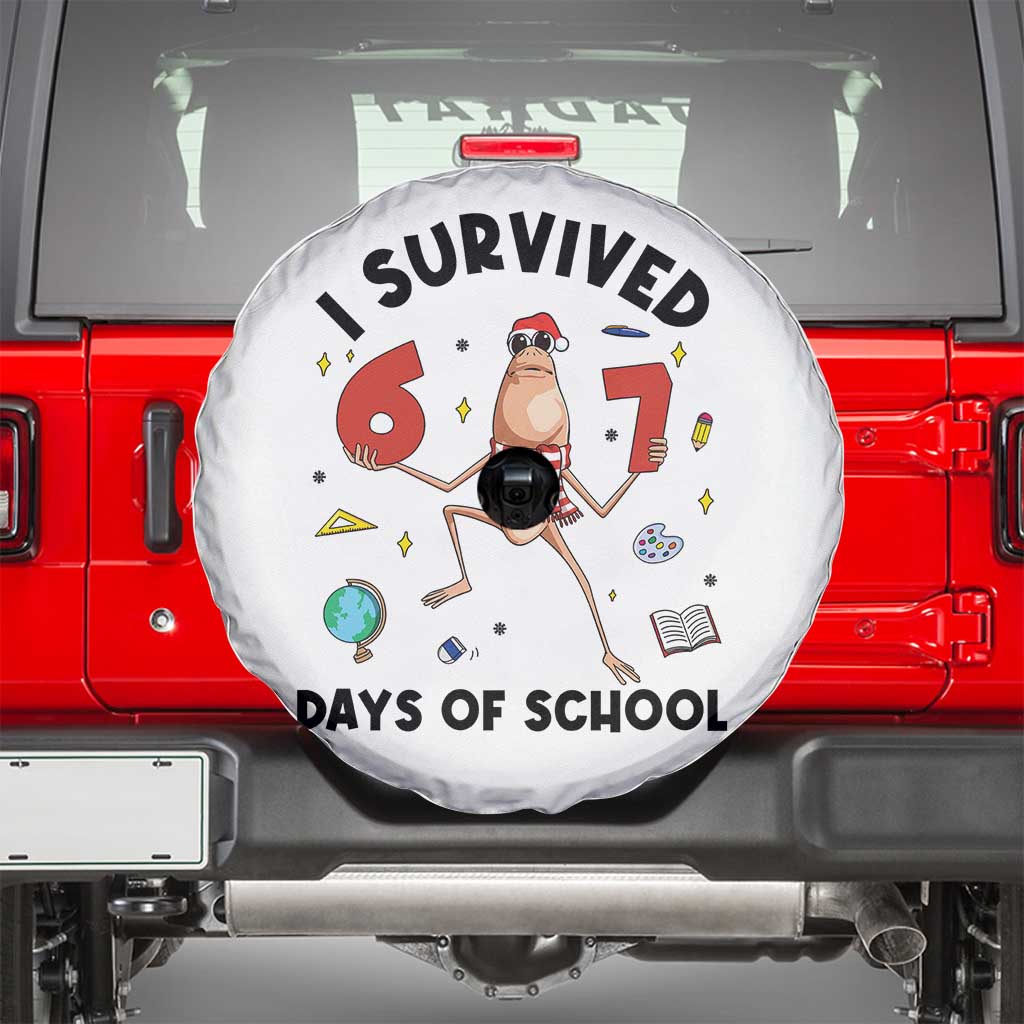 Marcus The Worm 67 Days of School Spare Tire Cover I Survived Funny Six Seven Meme Christmas Vibe TS14 White Print Your Wear