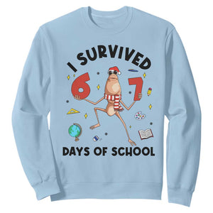 Marcus The Worm 67 Days of School Sweatshirt I Survived Funny Six Seven Meme Christmas Vibe TS14 Light Blue Print Your Wear