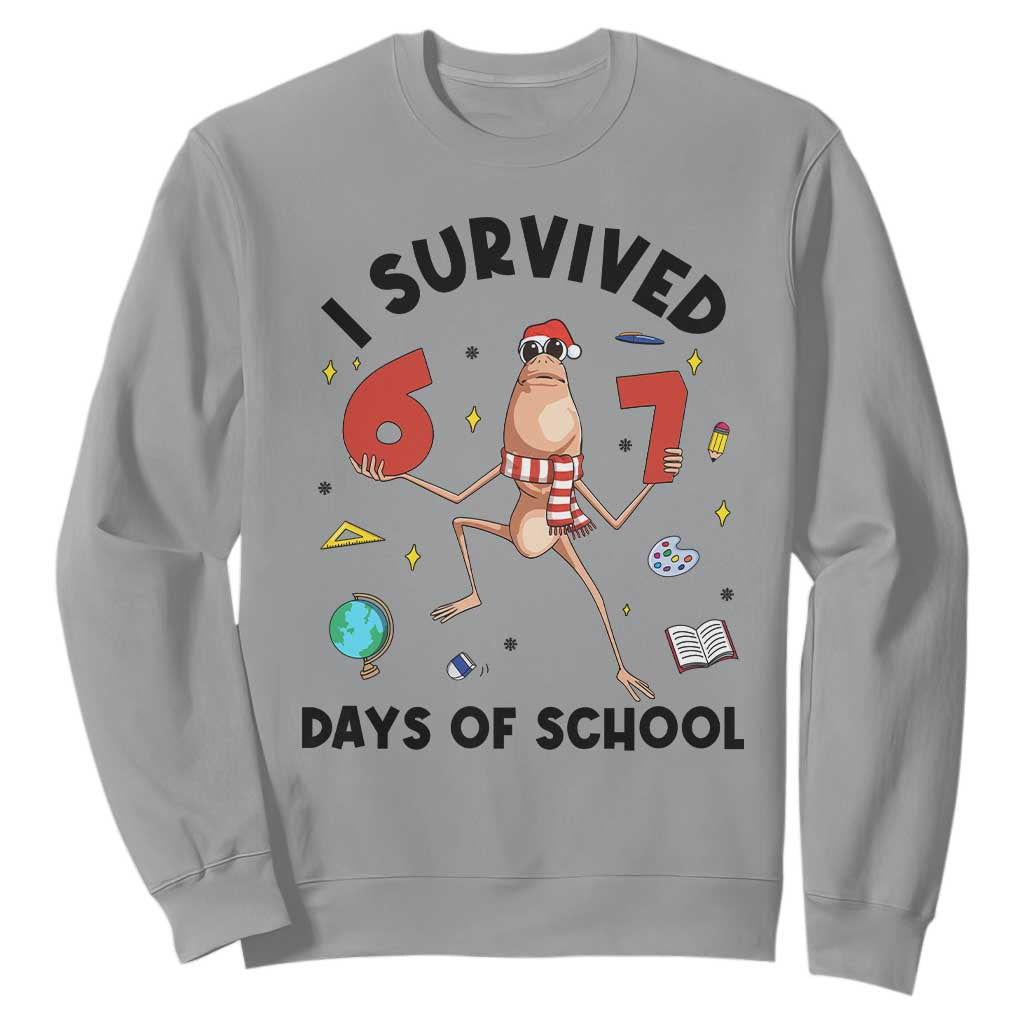 Marcus The Worm 67 Days of School Sweatshirt I Survived Funny Six Seven Meme Christmas Vibe TS14 Sport Gray Print Your Wear
