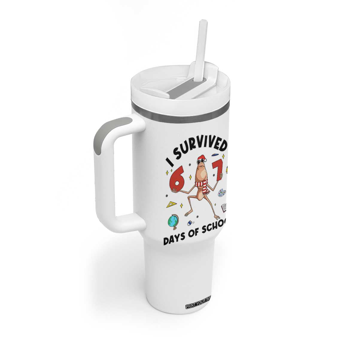 Marcus The Worm 67 Days of School Tumbler With Handle I Survived Funny Six Seven Meme Christmas Vibe - Print Your Wear