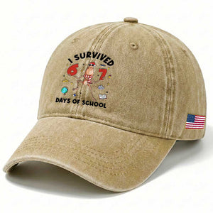 Marcus The Worm 67 Days of School Washed Cotton Baseball Cap I Survived Funny Six Seven Meme Christmas Vibe TS14 Print Your Wear