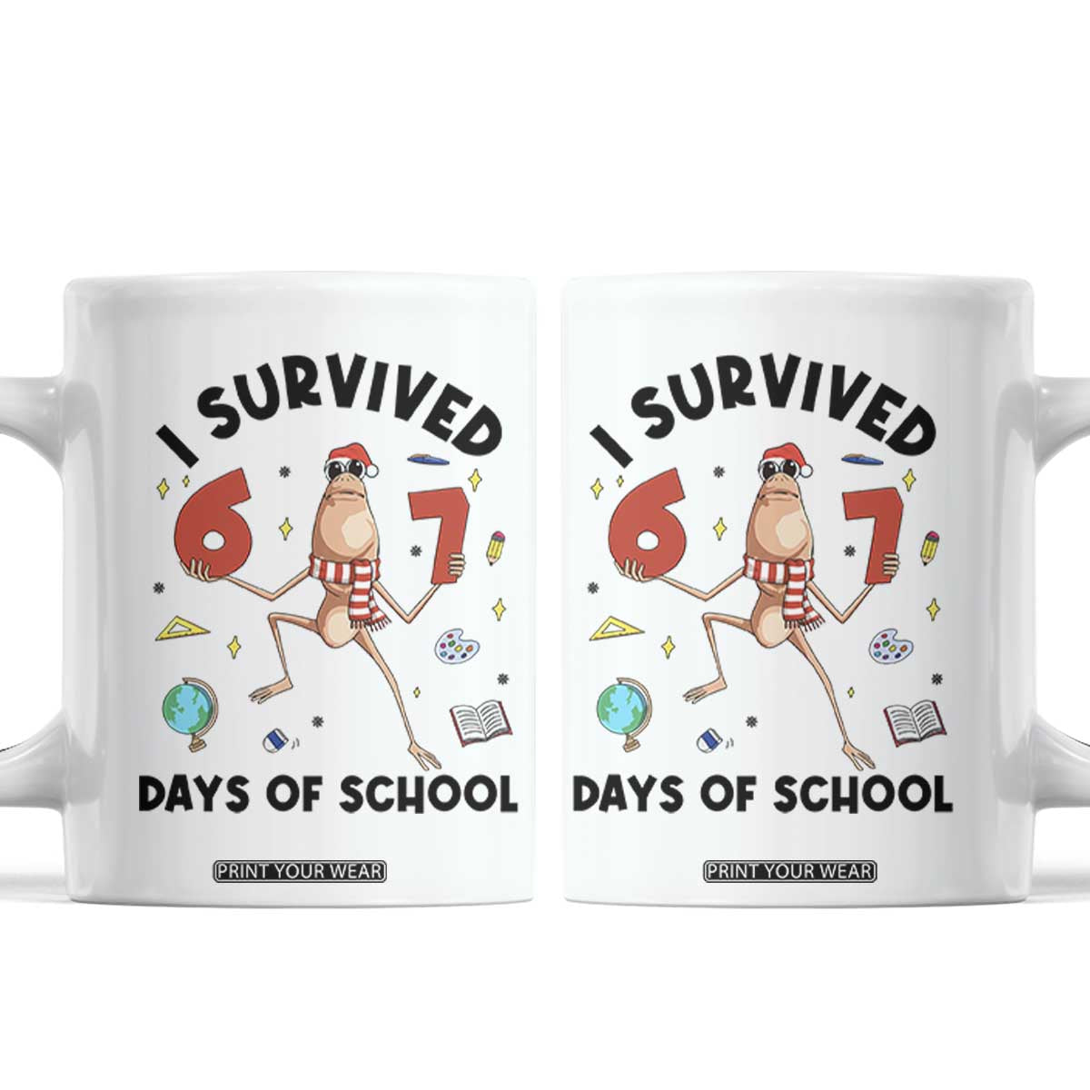 Marcus The Worm 67 Days of School Coffee Mug I Survived Funny Six Seven Meme Christmas Vibe - Print Your Wear