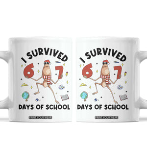 Marcus The Worm 67 Days of School Coffee Mug I Survived Funny Six Seven Meme Christmas Vibe - Print Your Wear