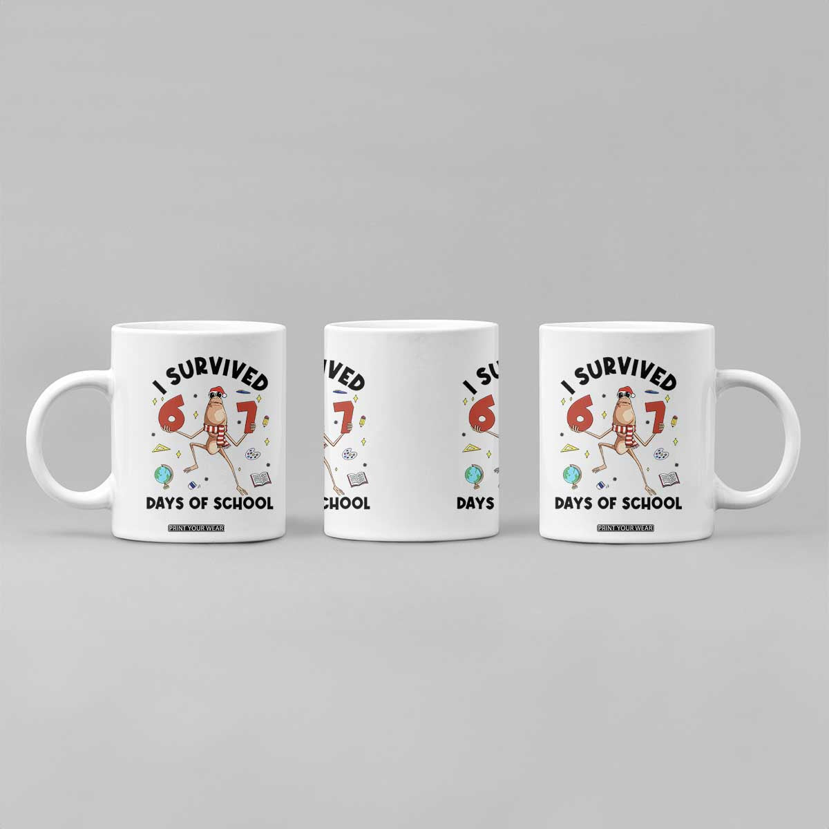 Marcus The Worm 67 Days of School Coffee Mug I Survived Funny Six Seven Meme Christmas Vibe - Print Your Wear