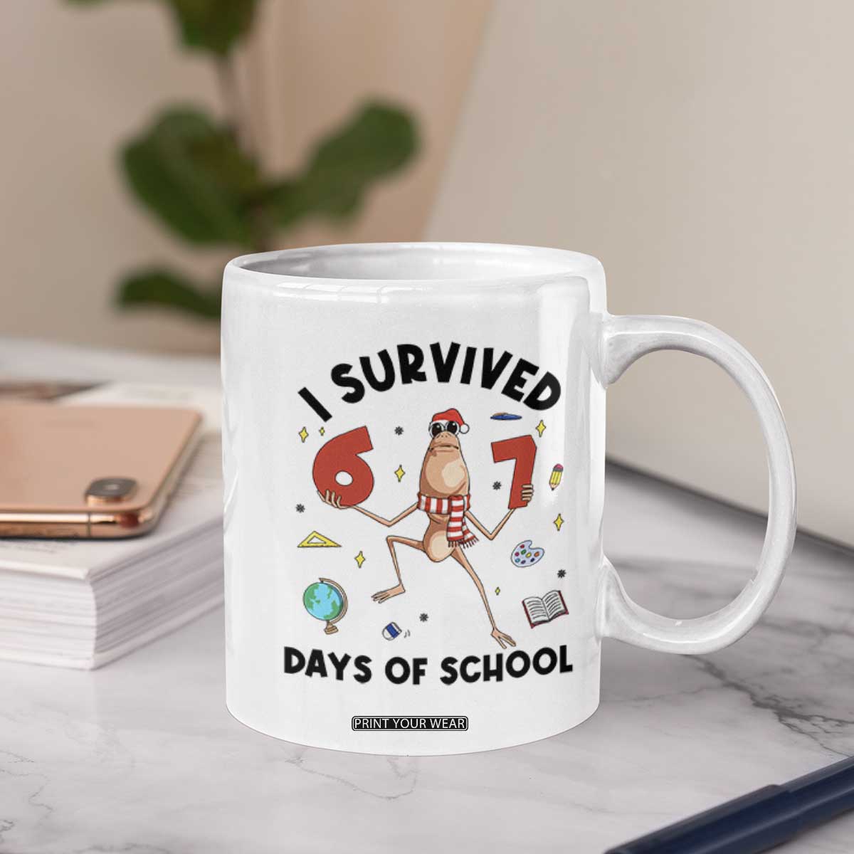 Marcus The Worm 67 Days of School Coffee Mug I Survived Funny Six Seven Meme Christmas Vibe TS14 Print Your Wear