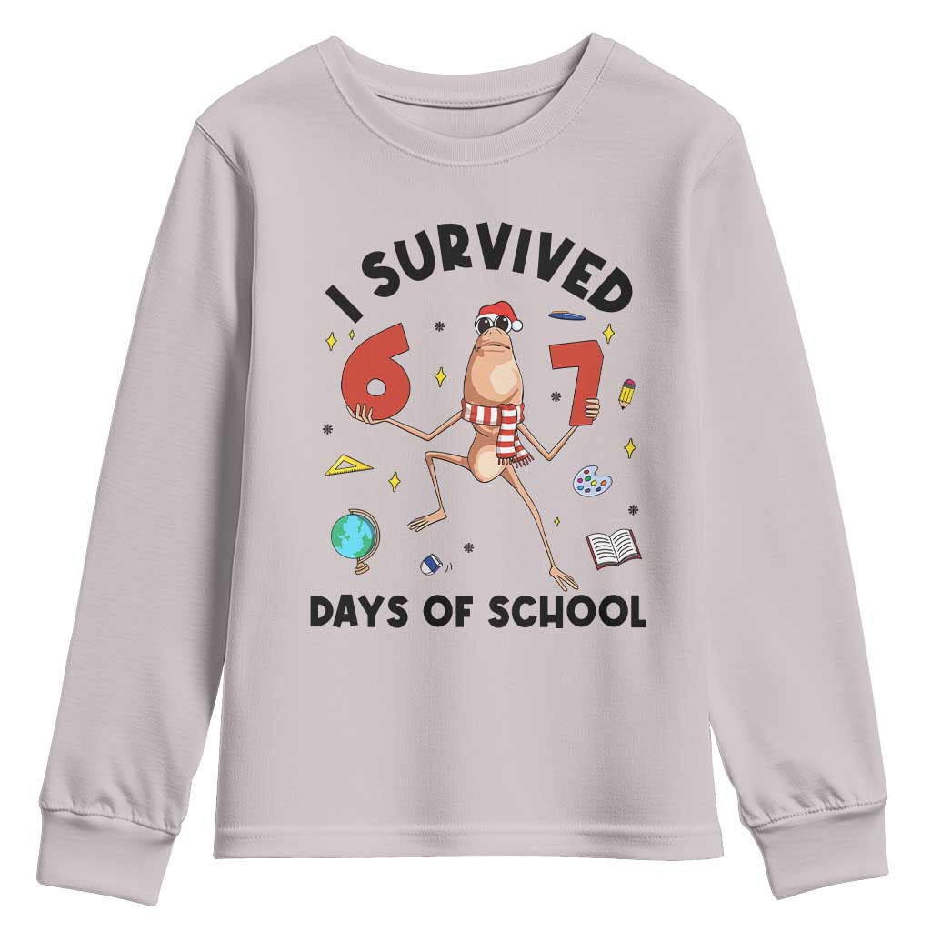 Marcus The Worm 67 Days of School Youth Sweatshirt I Survived Funny Six Seven Meme Christmas Vibe TS14 Ice Gray Print Your Wear