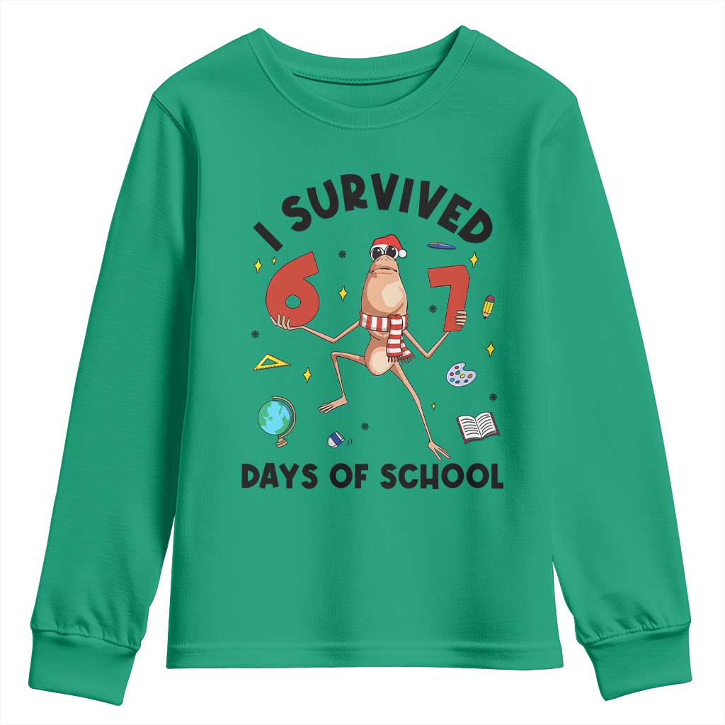 Marcus The Worm 67 Days of School Youth Sweatshirt I Survived Funny Six Seven Meme Christmas Vibe TS14 Irish Green Print Your Wear