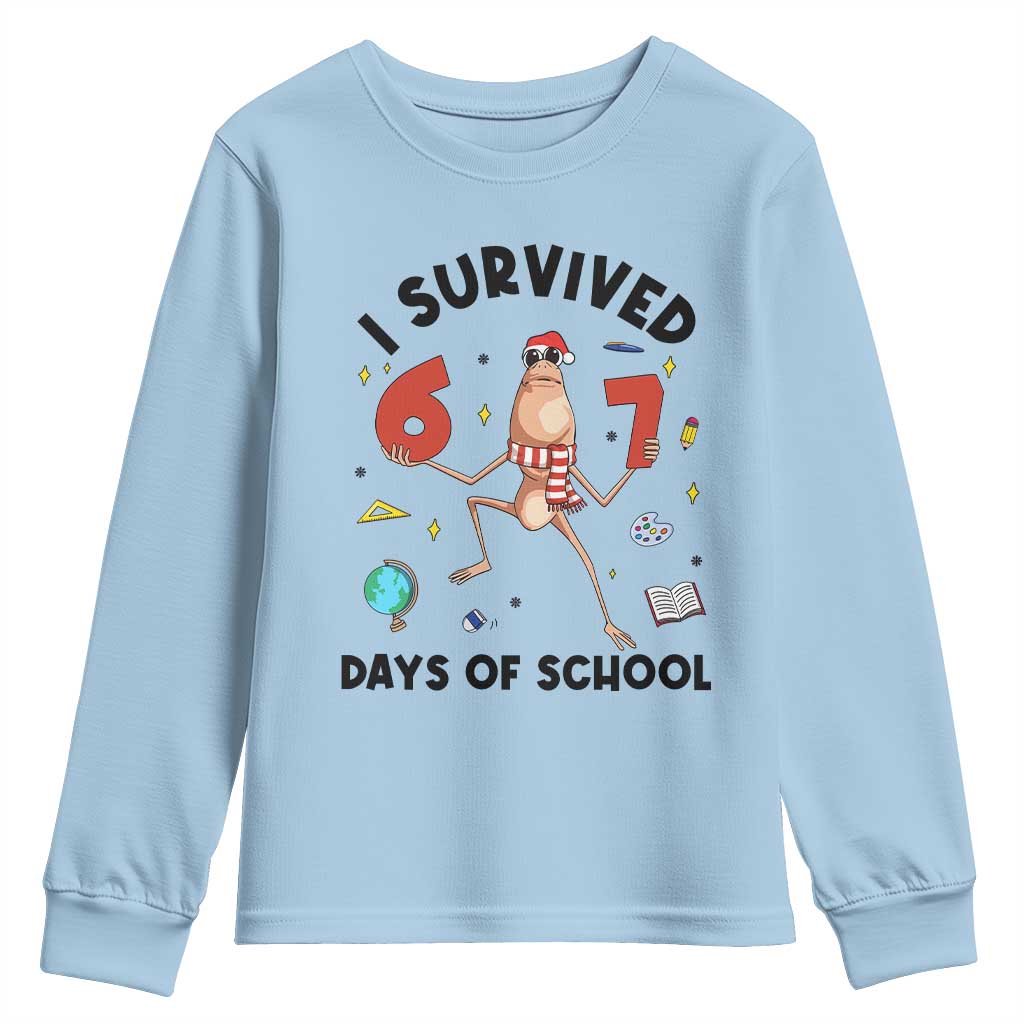 Marcus The Worm 67 Days of School Youth Sweatshirt I Survived Funny Six Seven Meme Christmas Vibe TS14 Light Blue Print Your Wear