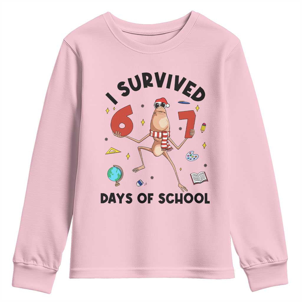 Marcus The Worm 67 Days of School Youth Sweatshirt I Survived Funny Six Seven Meme Christmas Vibe TS14 Light Pink Print Your Wear
