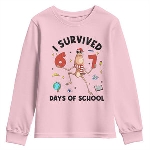 Marcus The Worm 67 Days of School Youth Sweatshirt I Survived Funny Six Seven Meme Christmas Vibe TS14 Light Pink Print Your Wear