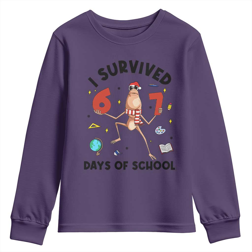 Marcus The Worm 67 Days of School Youth Sweatshirt I Survived Funny Six Seven Meme Christmas Vibe TS14 Purple Print Your Wear