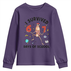 Marcus The Worm 67 Days of School Youth Sweatshirt I Survived Funny Six Seven Meme Christmas Vibe TS14 Purple Print Your Wear