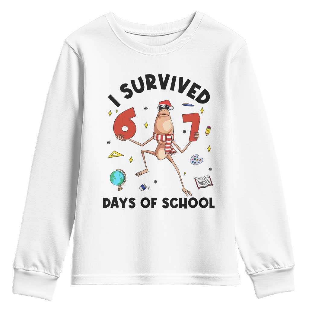 Marcus The Worm 67 Days of School Youth Sweatshirt I Survived Funny Six Seven Meme Christmas Vibe TS14 White Print Your Wear