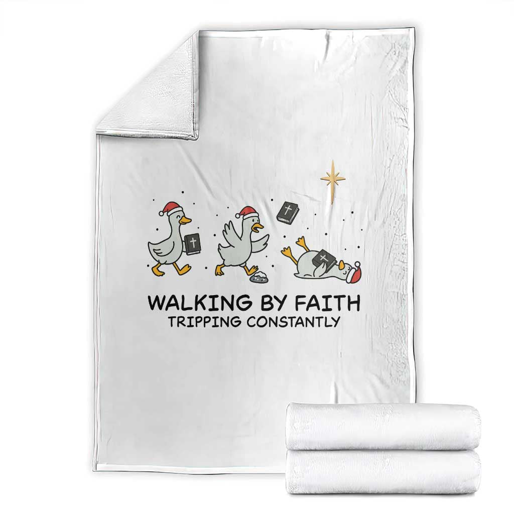 Funny Christian Goose Christmas Throw Blanket Walking By Faith Tripping Constantly TS14 White Print Your Wear