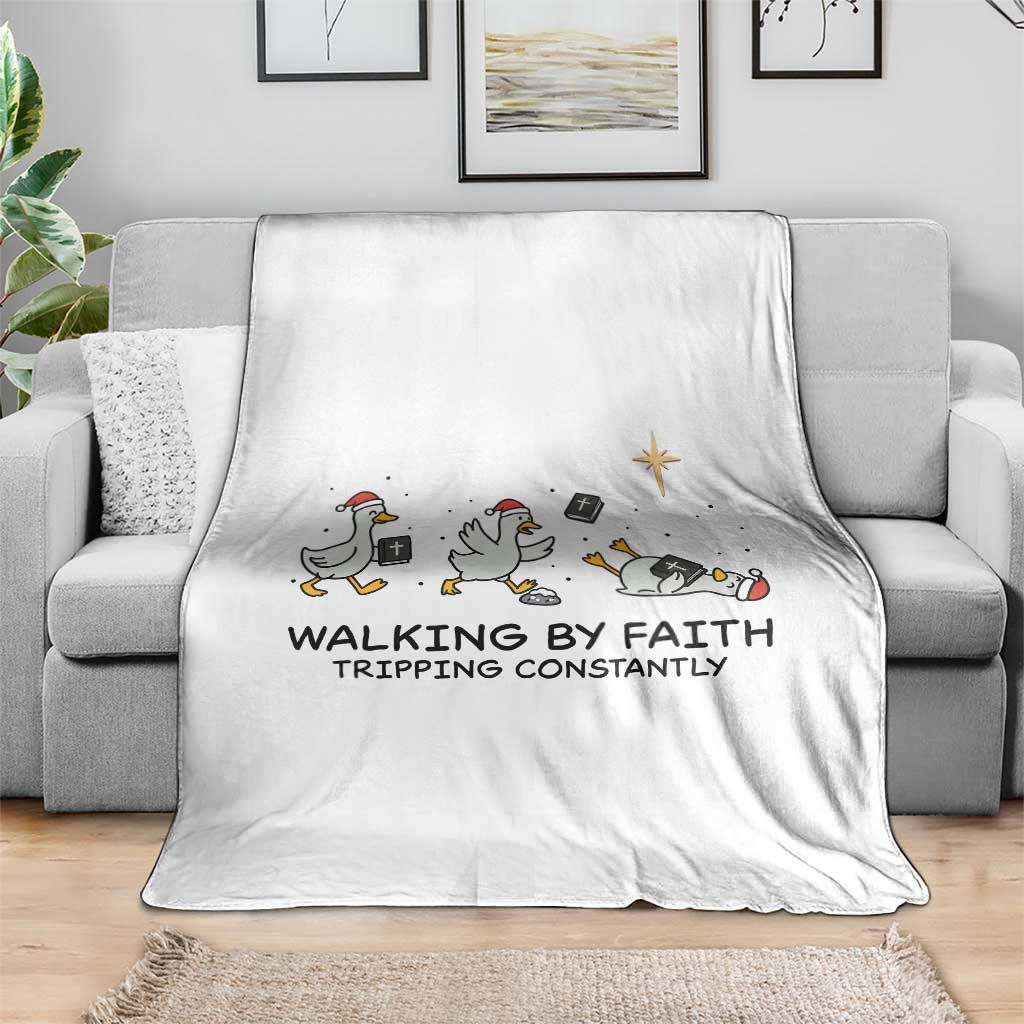 Funny Christian Goose Christmas Throw Blanket Walking By Faith Tripping Constantly TS14 Print Your Wear