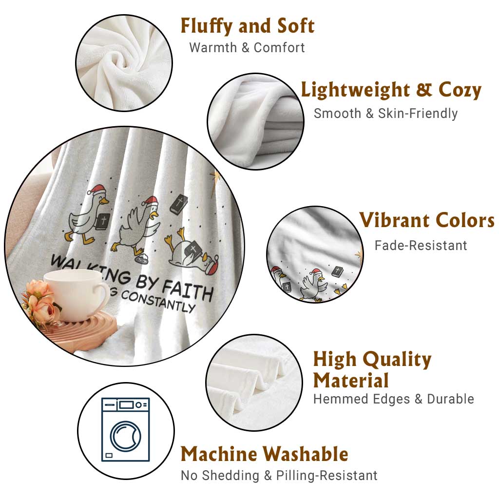 Funny Christian Goose Christmas Throw Blanket Walking By Faith Tripping Constantly TS14 Print Your Wear