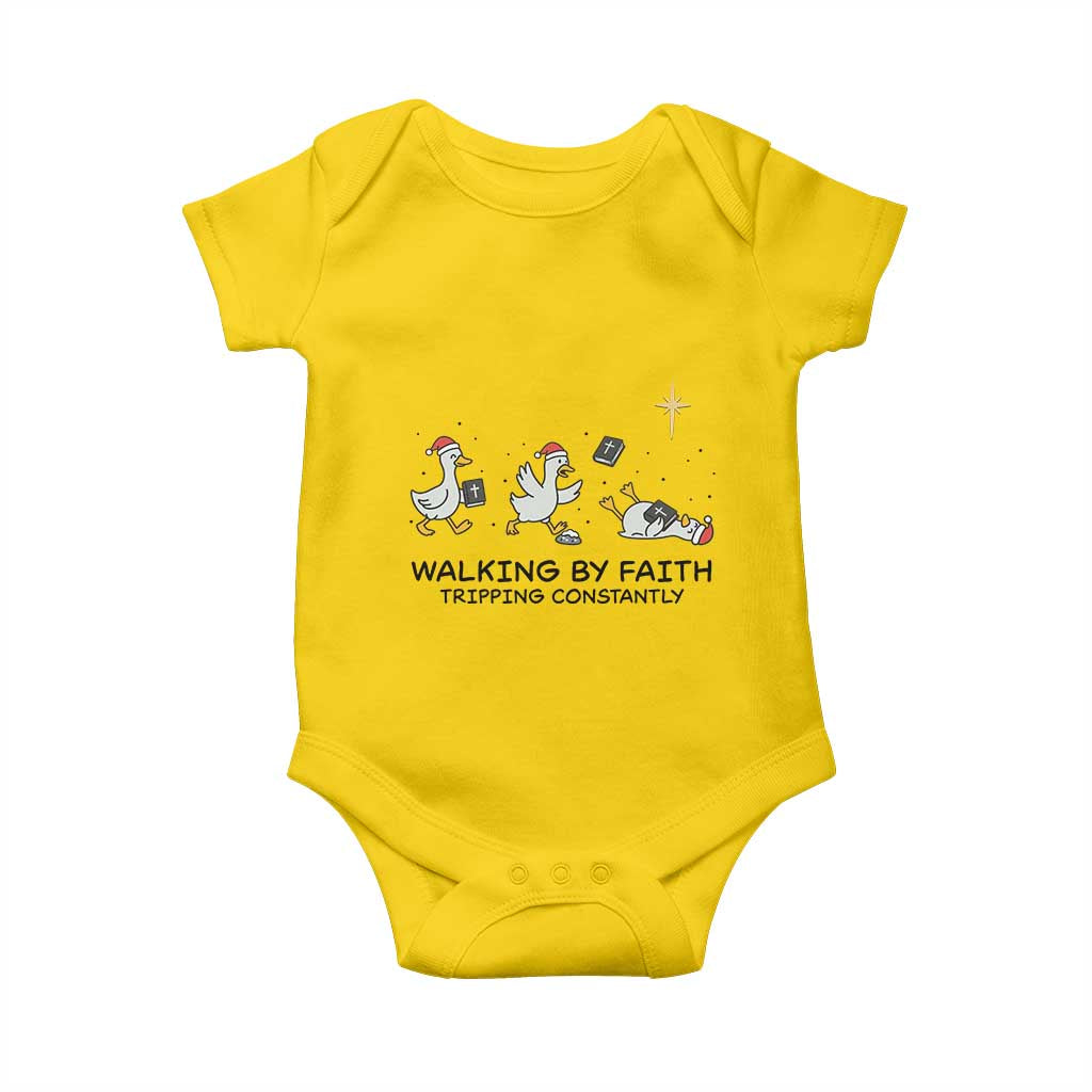 Funny Christian Goose Christmas Baby Onesie Walking By Faith Tripping Constantly TS14 Daisy Print Your Wear