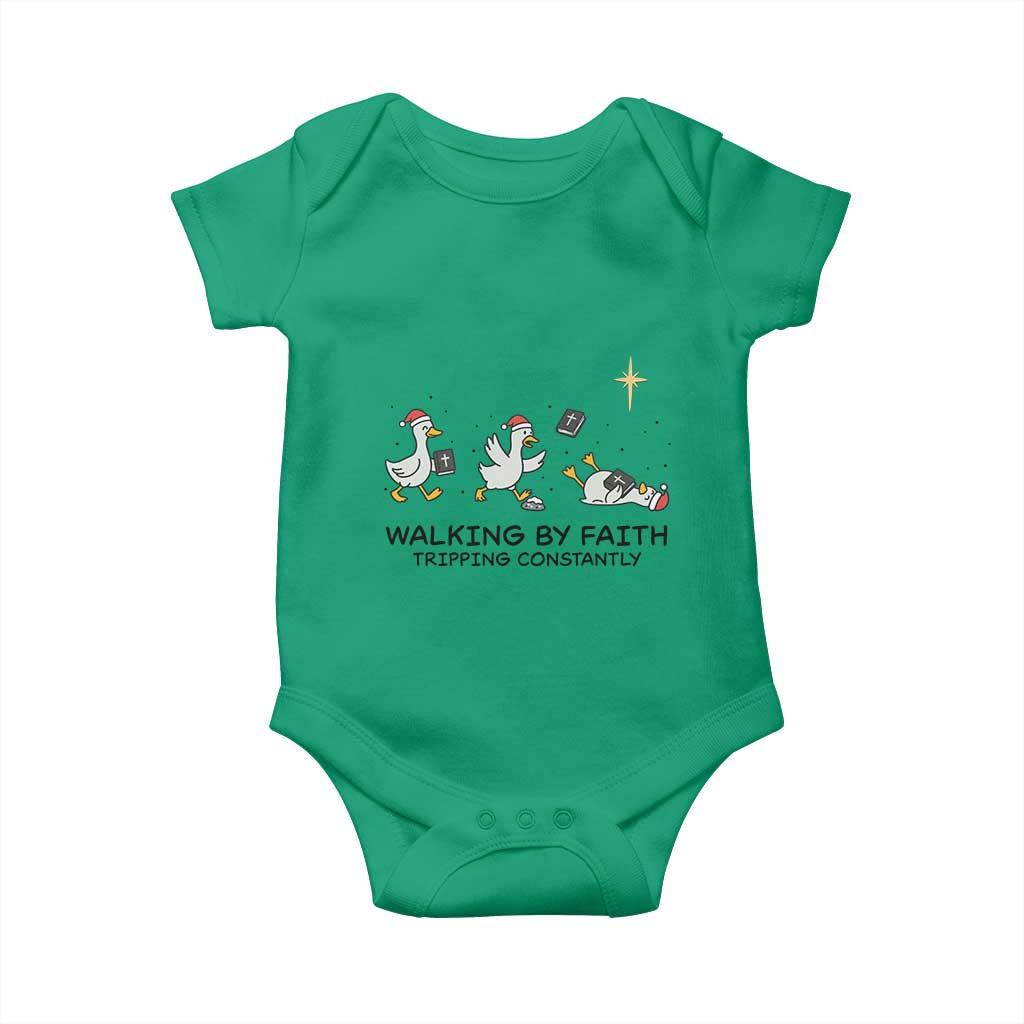 Funny Christian Goose Christmas Baby Onesie Walking By Faith Tripping Constantly TS14 Irish Green Print Your Wear