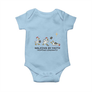 Funny Christian Goose Christmas Baby Onesie Walking By Faith Tripping Constantly TS14 Light Blue Print Your Wear