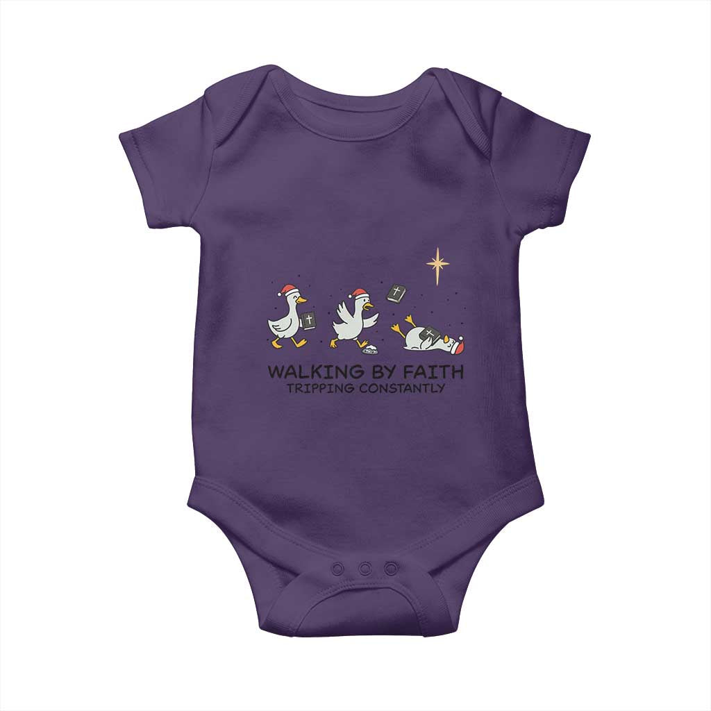 Funny Christian Goose Christmas Baby Onesie Walking By Faith Tripping Constantly TS14 Purple Print Your Wear