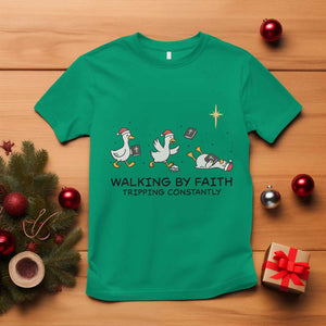 Funny Christian Goose Christmas T Shirt Walking By Faith Tripping Constantly TS14 Irish Green Print Your Wear