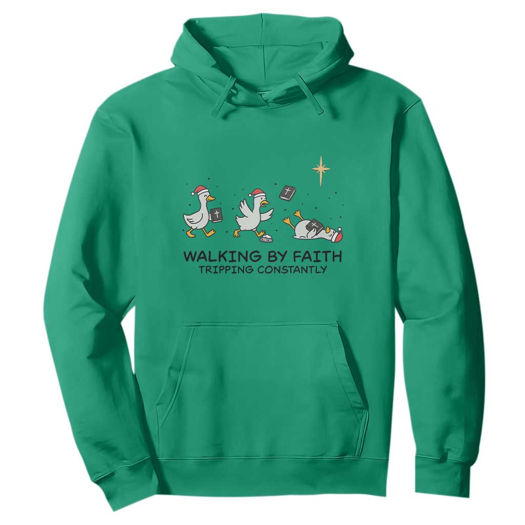 Funny Christian Goose Christmas Hoodie Walking By Faith Tripping Constantly TS14 Irish Green Print Your Wear