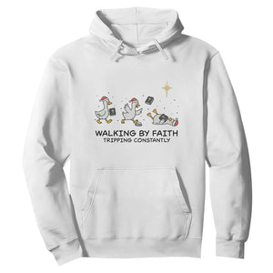 Funny Christian Goose Christmas Hoodie Walking By Faith Tripping Constantly TS14 White Print Your Wear
