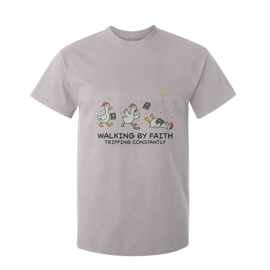 Funny Christian Goose Christmas T Shirt For Kid Walking By Faith Tripping Constantly TS14 Ice Gray Print Your Wear
