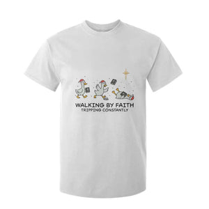 Funny Christian Goose Christmas T Shirt For Kid Walking By Faith Tripping Constantly TS14 White Print Your Wear