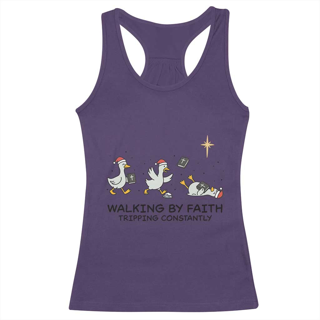 Funny Christian Goose Christmas Racerback Tank Top Walking By Faith Tripping Constantly TS14 Purple Print Your Wear