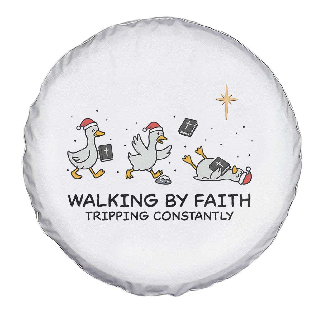 Funny Christian Goose Christmas Spare Tire Cover Walking By Faith Tripping Constantly TS14 Print Your Wear