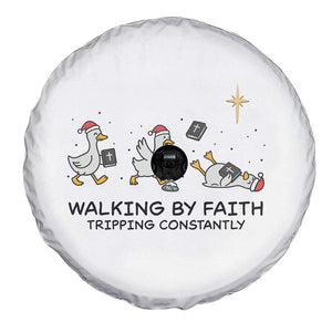 Funny Christian Goose Christmas Spare Tire Cover Walking By Faith Tripping Constantly TS14 Print Your Wear