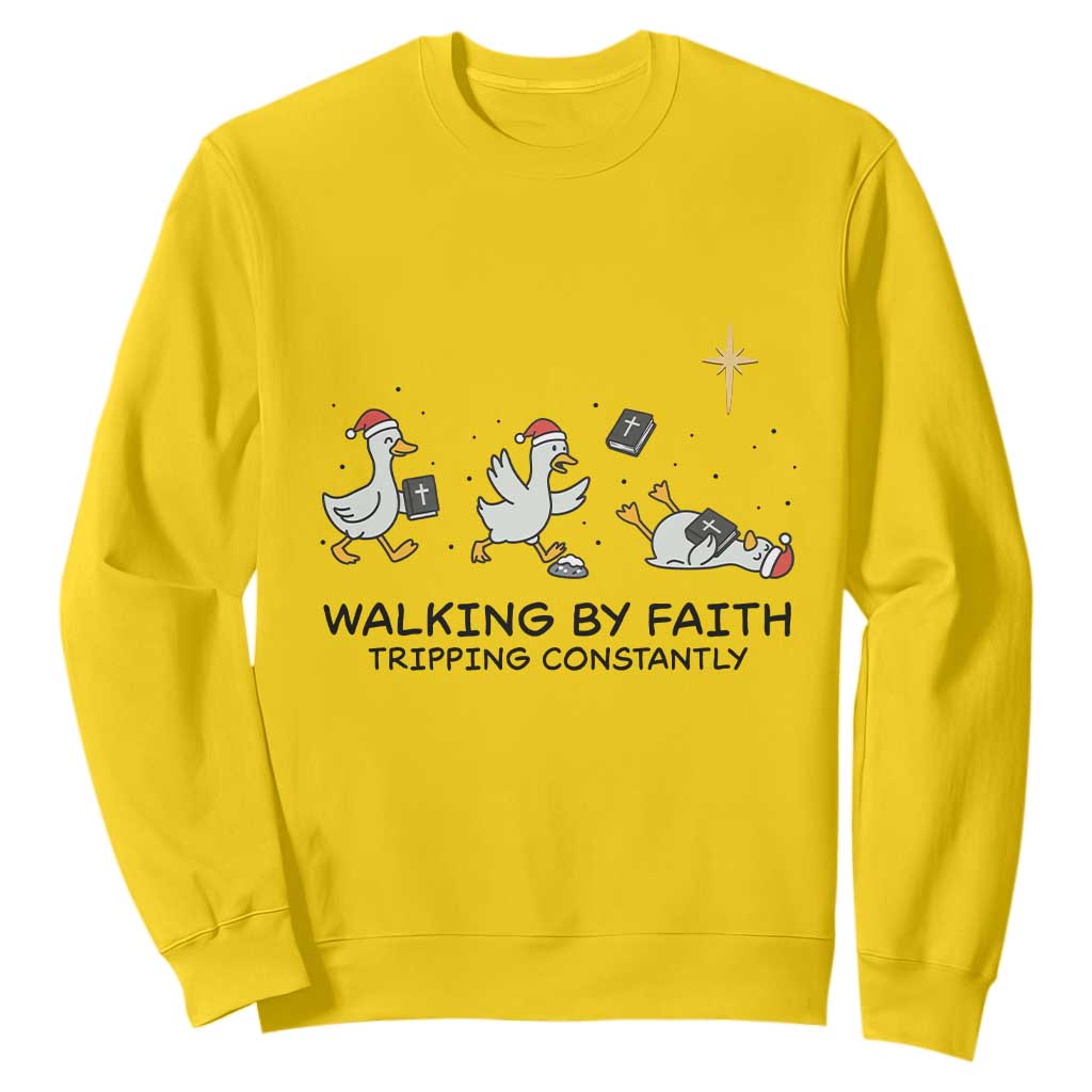 Funny Christian Goose Christmas Sweatshirt Walking By Faith Tripping Constantly TS14 Daisy Print Your Wear