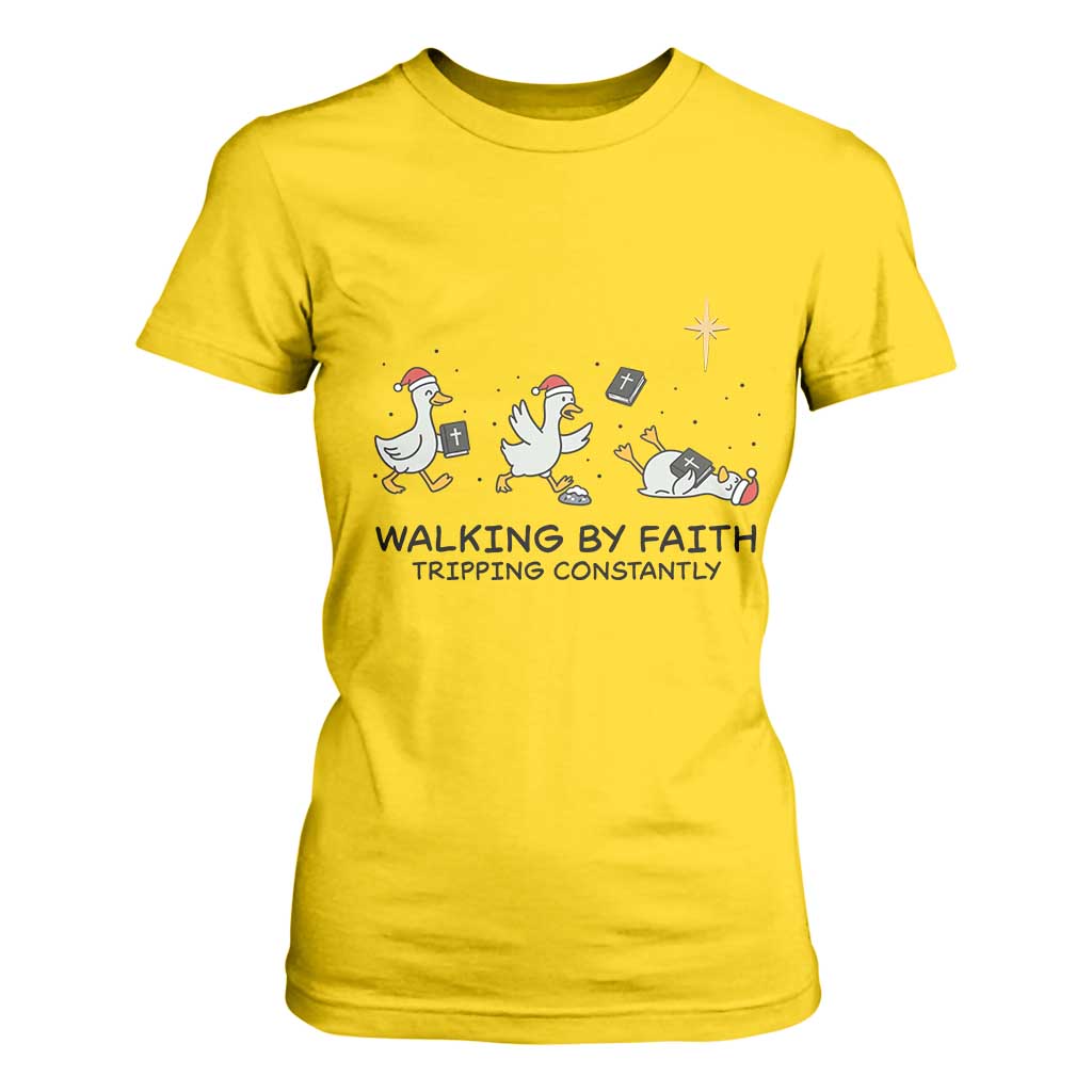 Funny Christian Goose Christmas T Shirt For Women Walking By Faith Tripping Constantly TS14 Daisy Print Your Wear