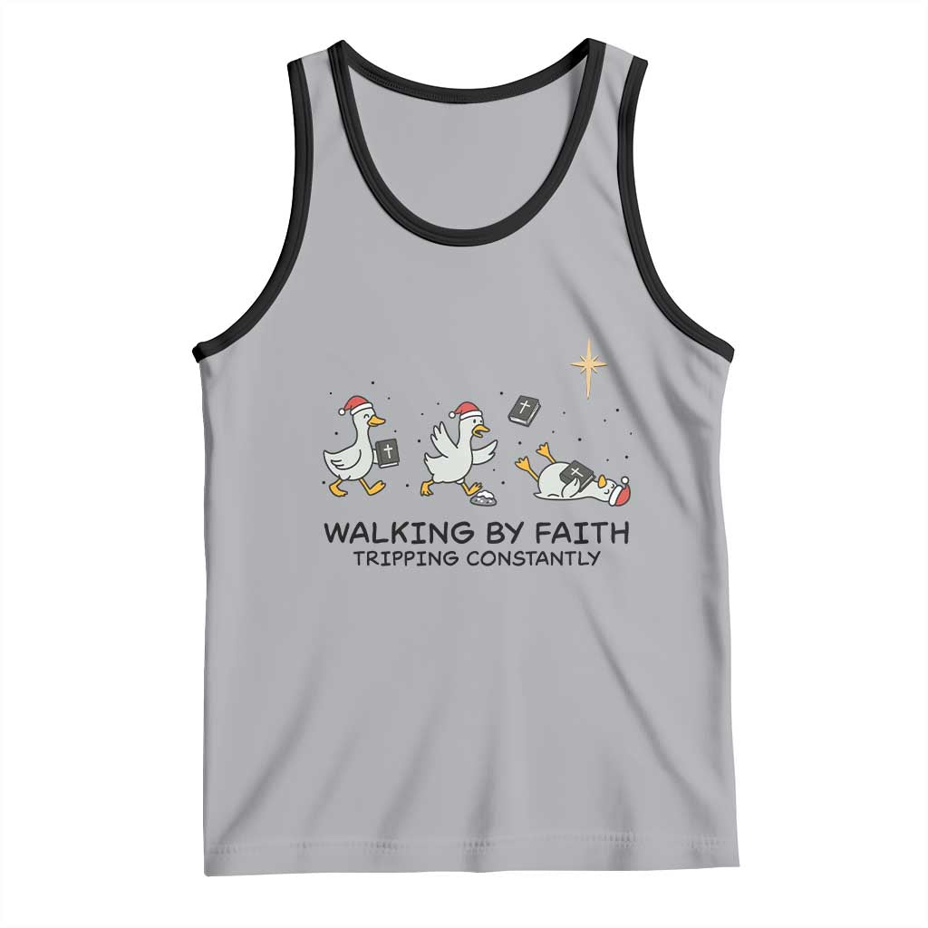 Funny Christian Goose Christmas Tank Top Walking By Faith Tripping Constantly TS14 Athletic Heather Black Print Your Wear