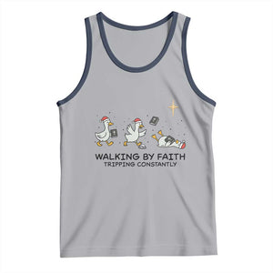 Funny Christian Goose Christmas Tank Top Walking By Faith Tripping Constantly TS14 Athletic Heather Navy Print Your Wear