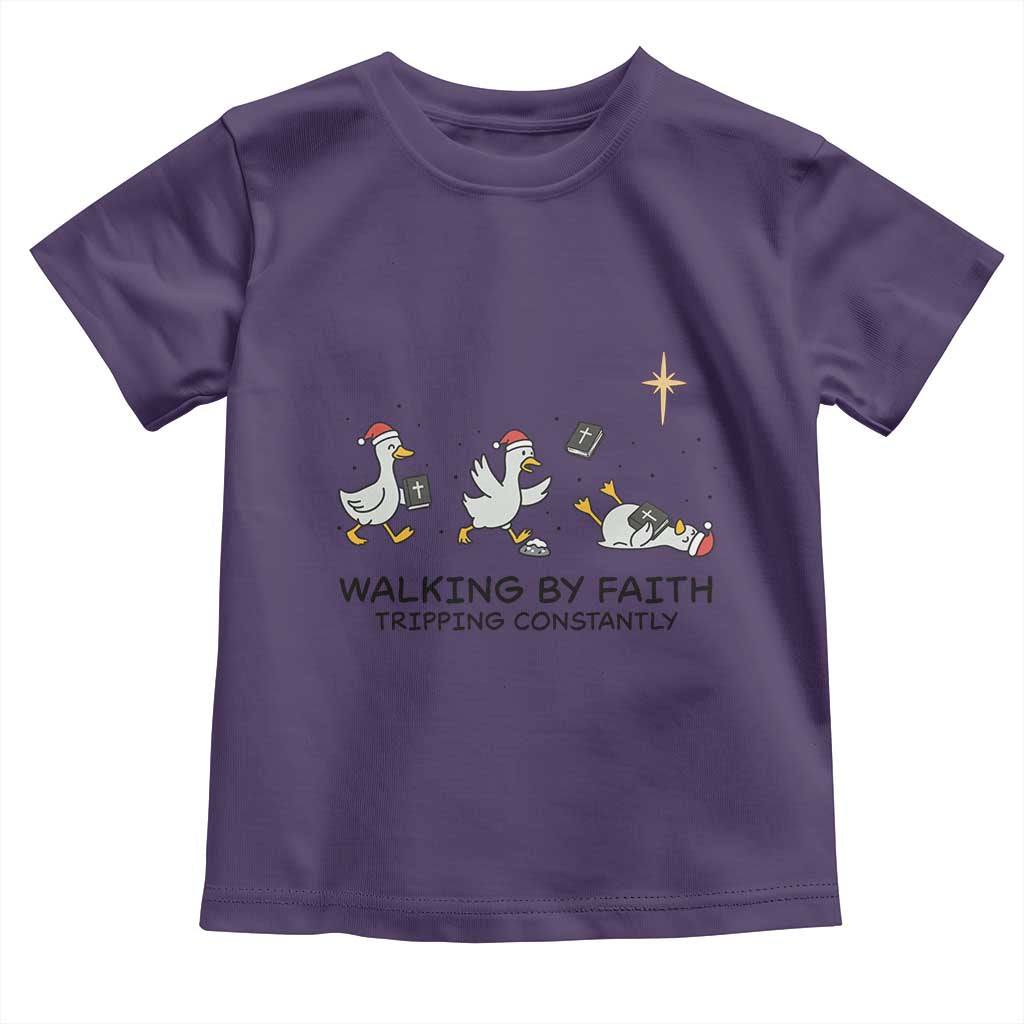 Funny Christian Goose Christmas Toddler T Shirt Walking By Faith Tripping Constantly TS14 Purple Print Your Wear